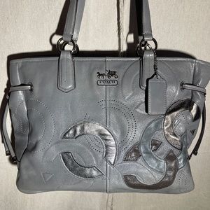 Coach Chelsea Inlaid Charlie Tote - Gray Leather with Blue Silk Lining
